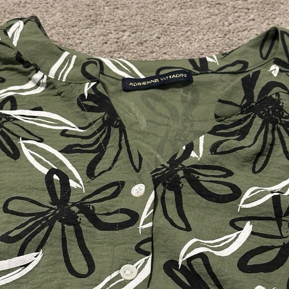 Adrienne Vittadini XL Blouse V-Neck Long Sleeve Ruffle Hem Button Front Green - Picture 2 of 9